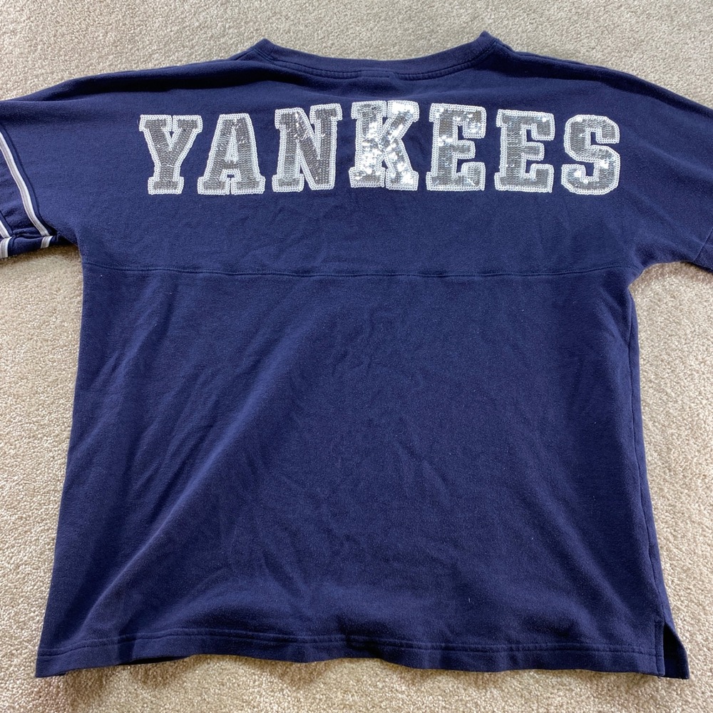 PINK Victoria's Secret Yankees Sweatshirt Womens Large Navy Excellent Lace Up - Picture 8 of 10